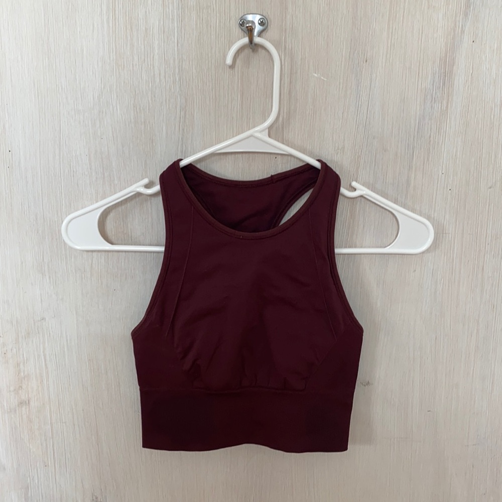 Burgundy Lululemon high neck bra, size 2